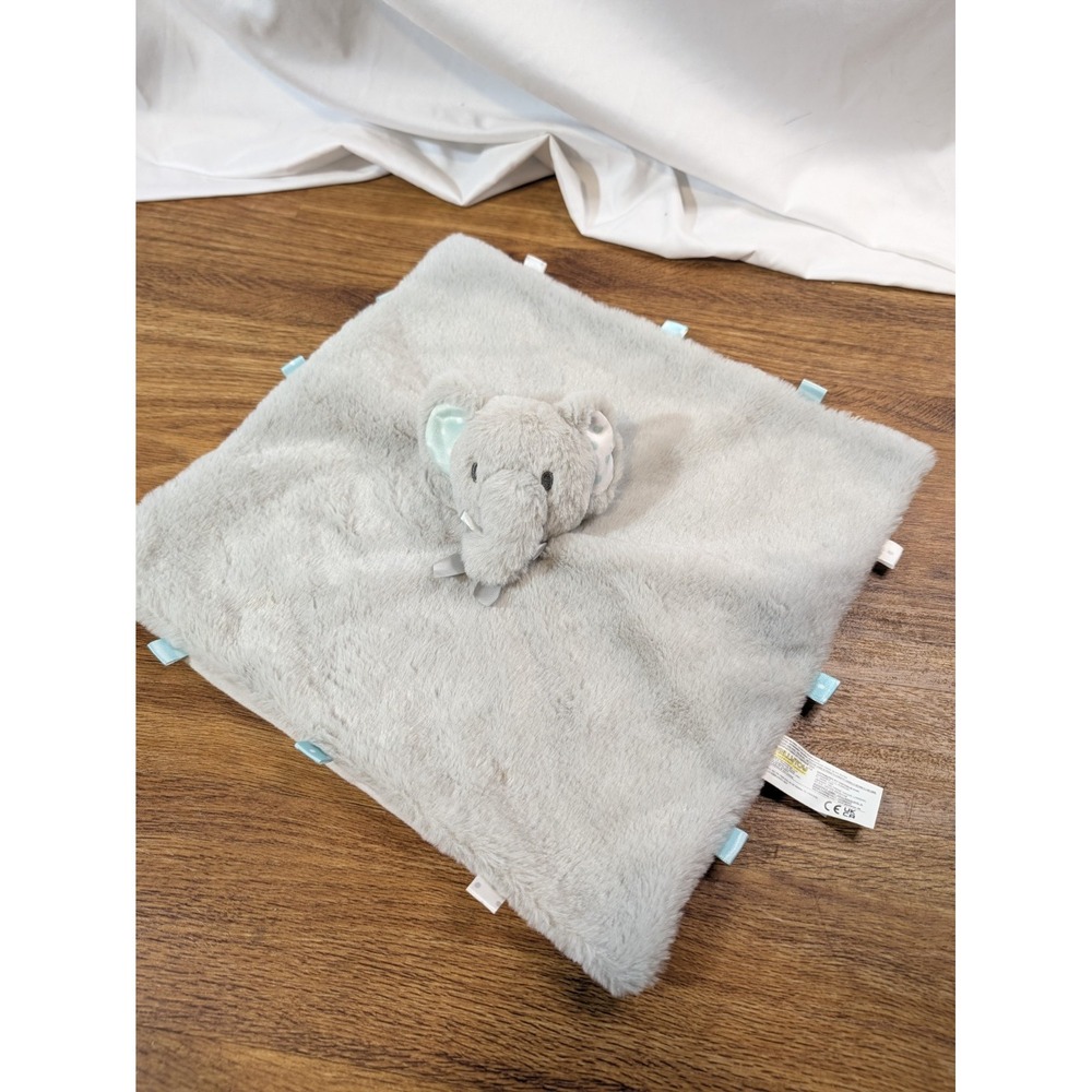 KELLYTOY Gray Elephant Lovey Plush Rattle Tabs Polka Dot Ears Security Blanket